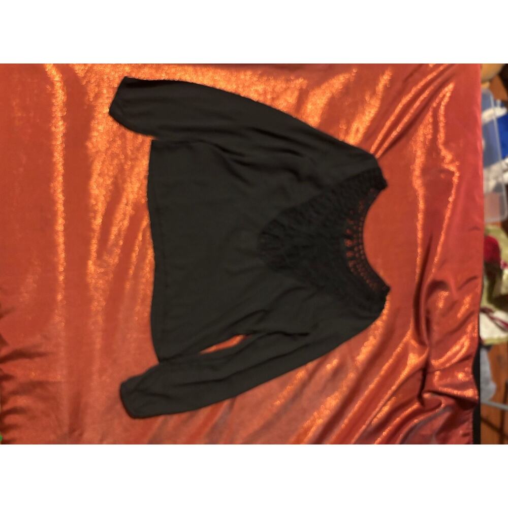 H&M Divided Blouse Womens S Crochet Neck Long Sleeve Black Pullover Top Flowy